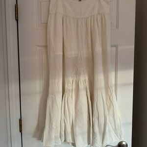 Free People White Cotton Boho Maxi Skirt